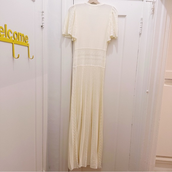 ba&sh Aviva Crochet Maxi Dress Short Sleeve Summer Button Up Pointelle Cream - Picture 7 of 9